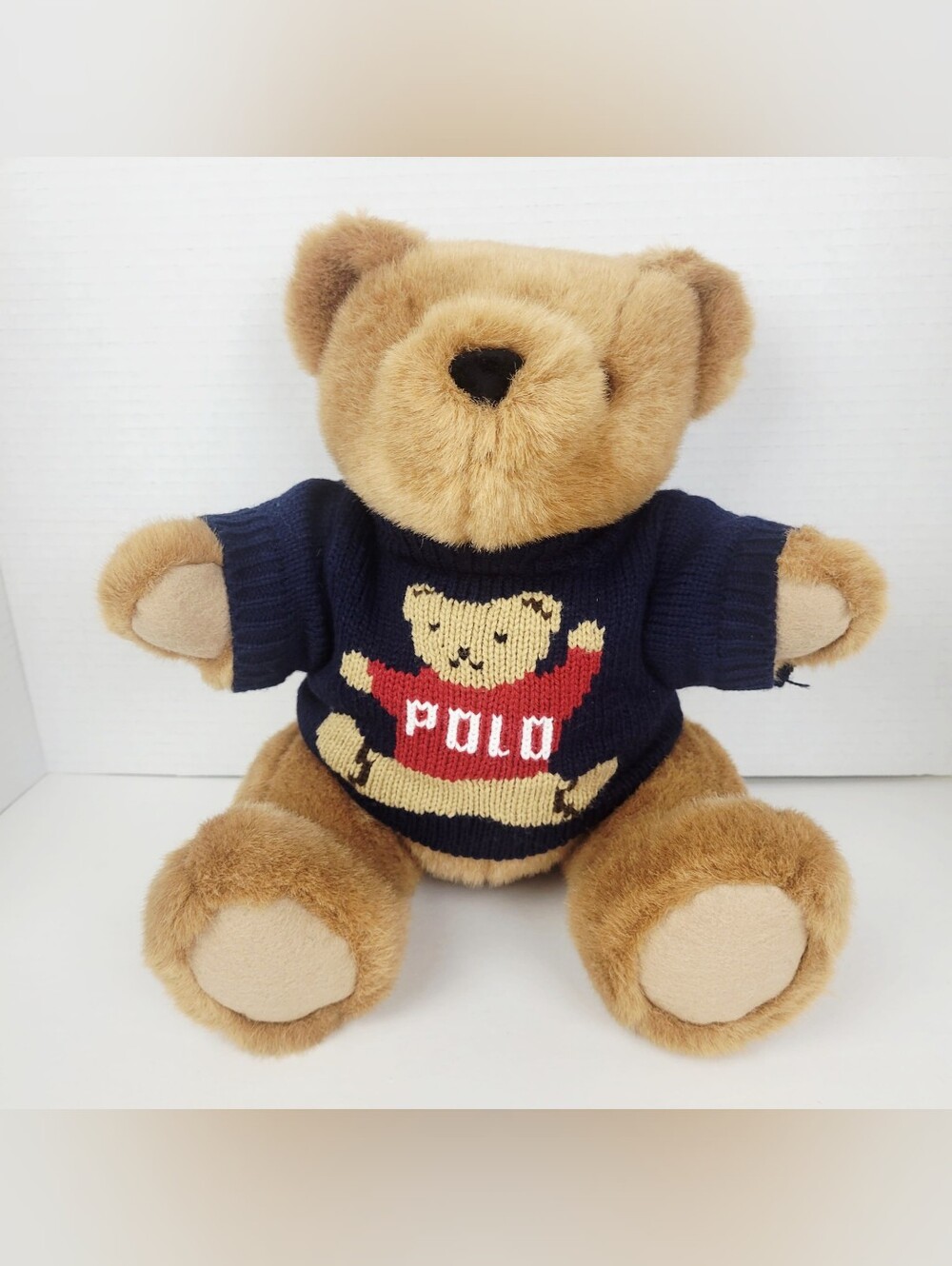 Vtg 1997~Polo Ralph Lauren Teddy Bear Plush~Navy Sweater~Jointed Legs 14" EUC